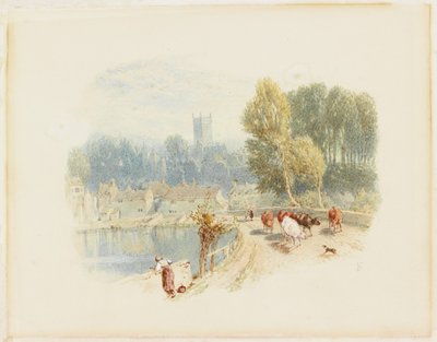 River Scene with Church by Myles Birket Foster